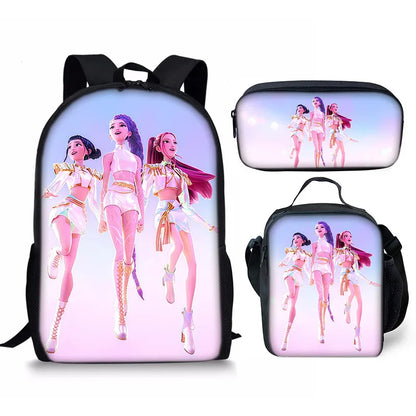 KPop Demon Hunters School Bags Backpack With Lunch Bag & Pencil Bag