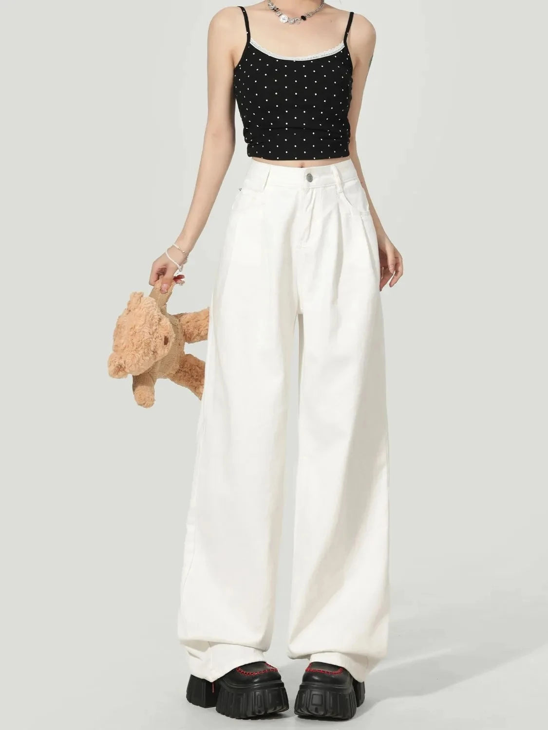 Y2K Korean Style High Waisted Wide Leg Jeans