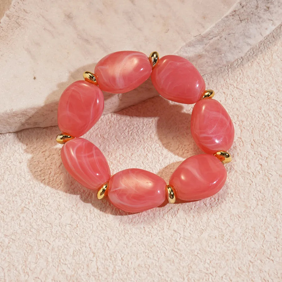 Colorful Marbled Irregular Oval Bead Elastic Bracelets