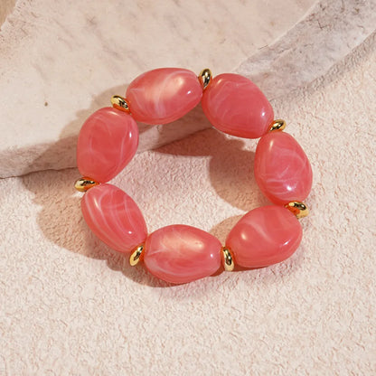 Colorful Marbled Irregular Oval Bead Elastic Bracelets
