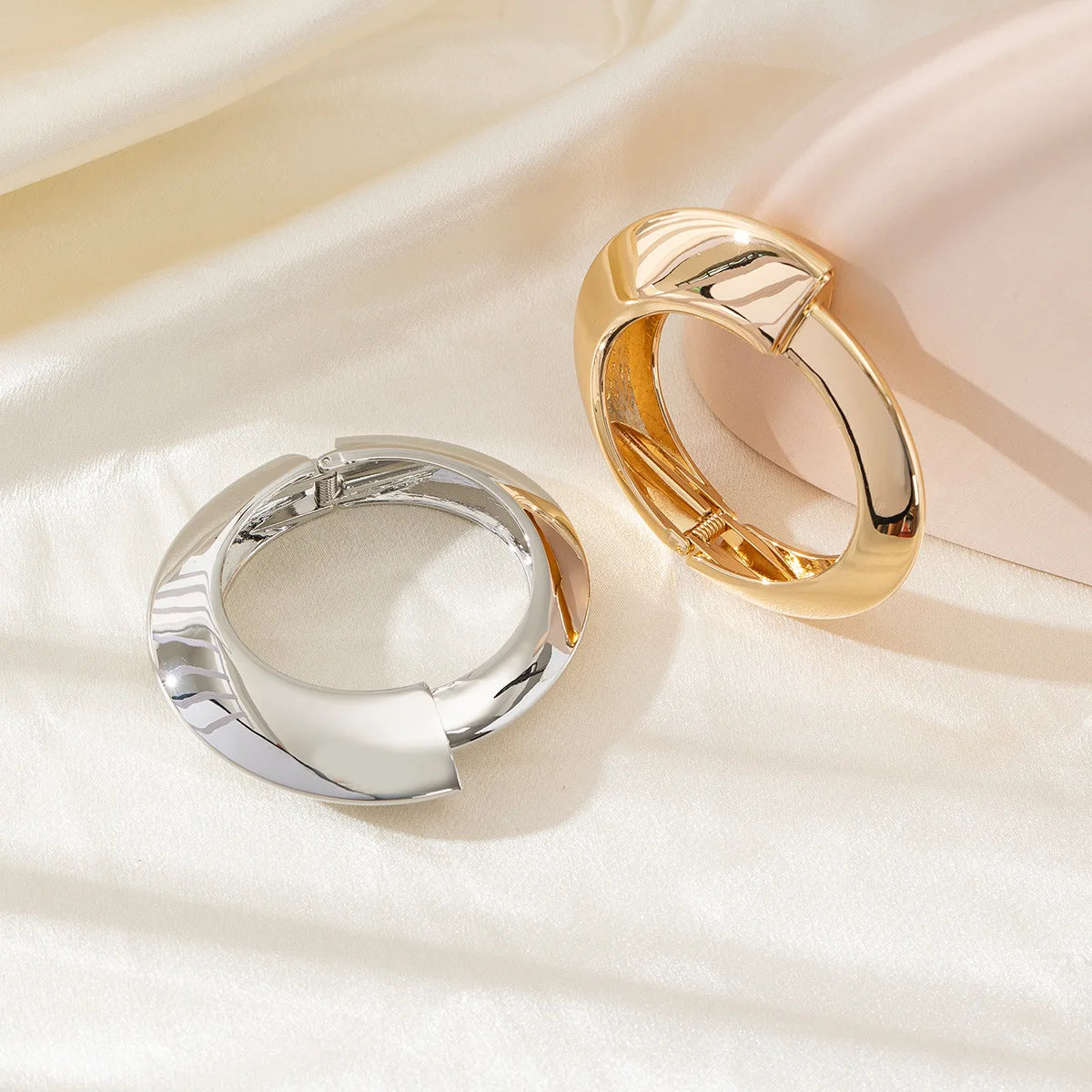 Exaggerated Silver Wide Geometric Irregular Cuff Bangles Punk Open Bangle Chunky Bracelets