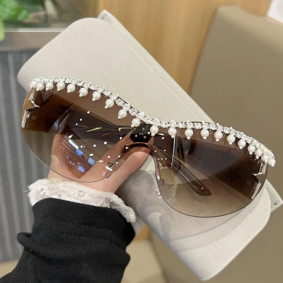 Luxury Large Frame Trendy Pearl-Inlaid Sunglasses