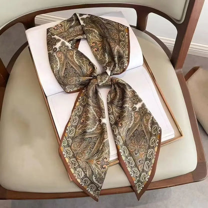 Luxury Long Silk Scarf Animal Horse Print Thin Narrow Scarf Shawl