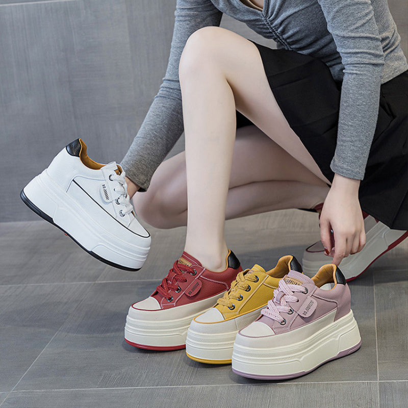 Genuine Leather High Heels Casual Sneakers