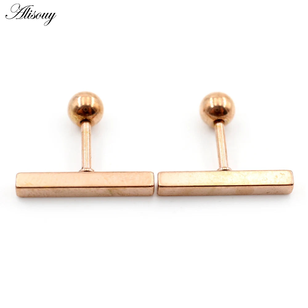 Bar Ball Geometric Long Square Ear Stud Earring