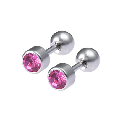 2Pcs Surgical Steel Crystal Screw Ball Stud Earrings