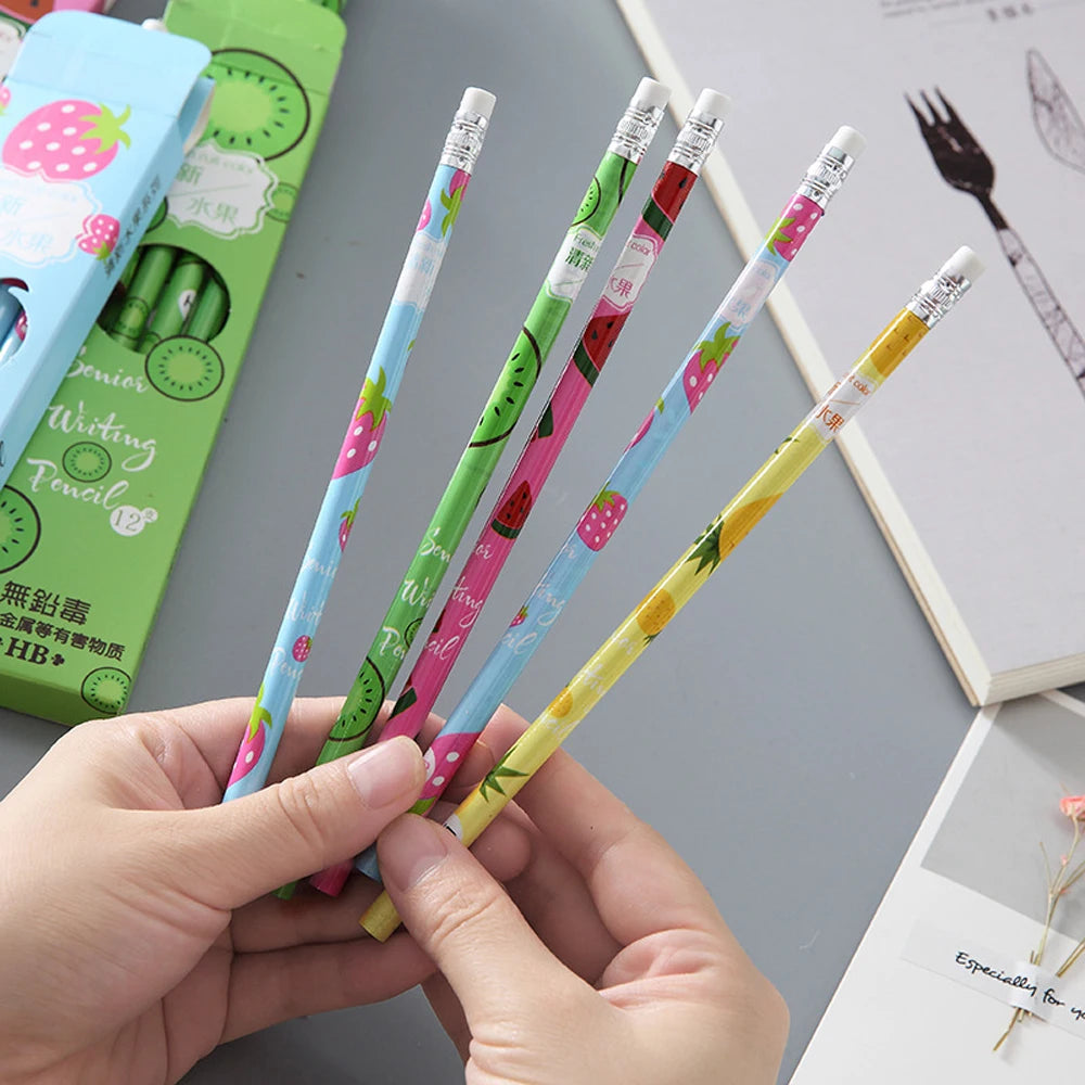 12Pcs/lot Fresh Fruits Watermelon Strawberry Standard Wood Pencil
