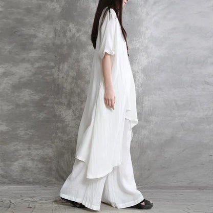 Trajes de pantalón ancho de lino y algodón