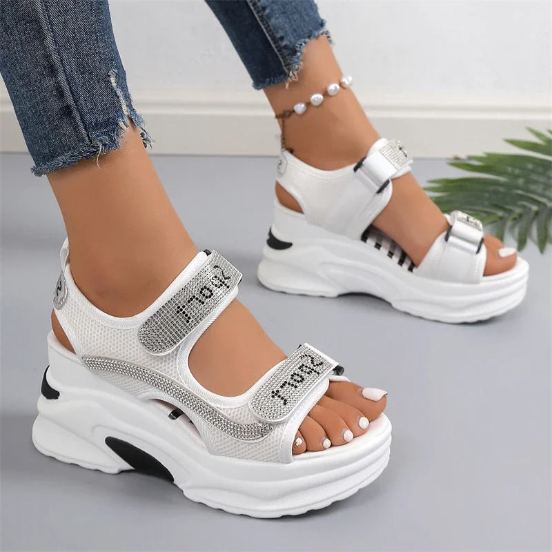 Sexy Roman Crystal Thick Sole Walking Sandals