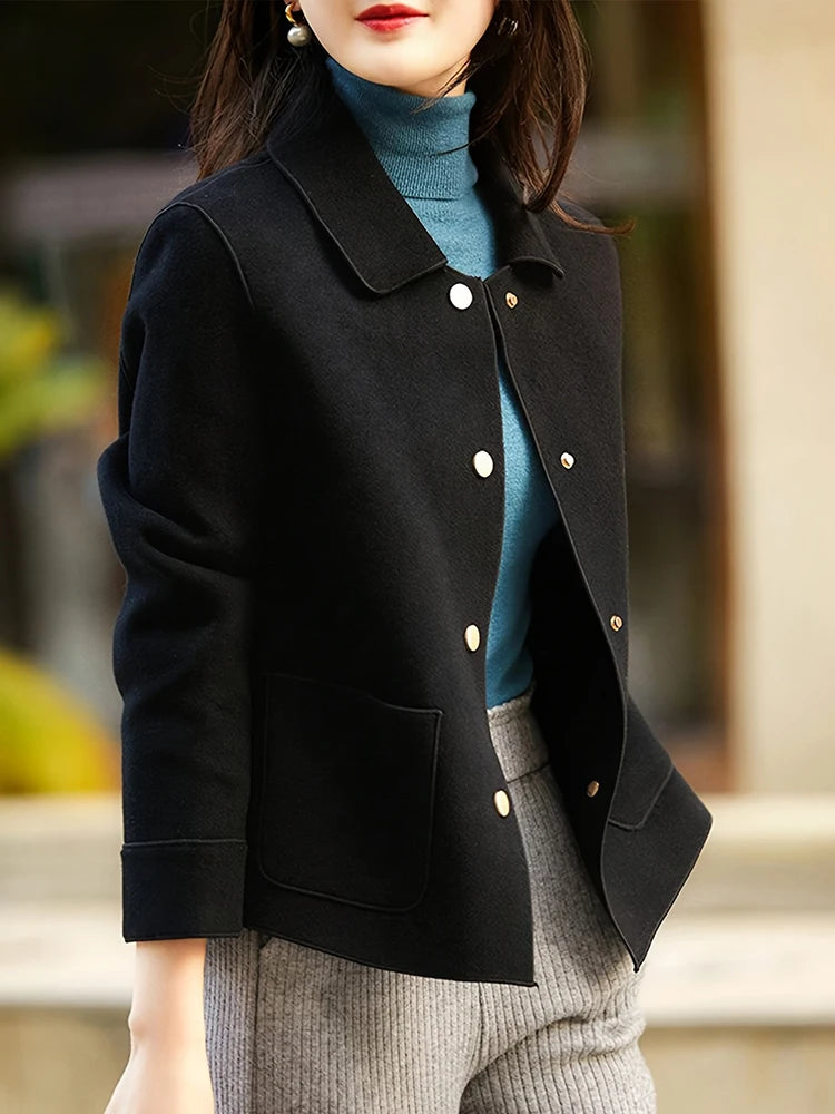 Classic Solid Short Woolen Warm Clothing Button Up Coat