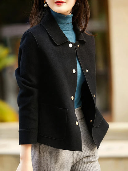 Classic Solid Short Woolen Warm Clothing Button Up Coat
