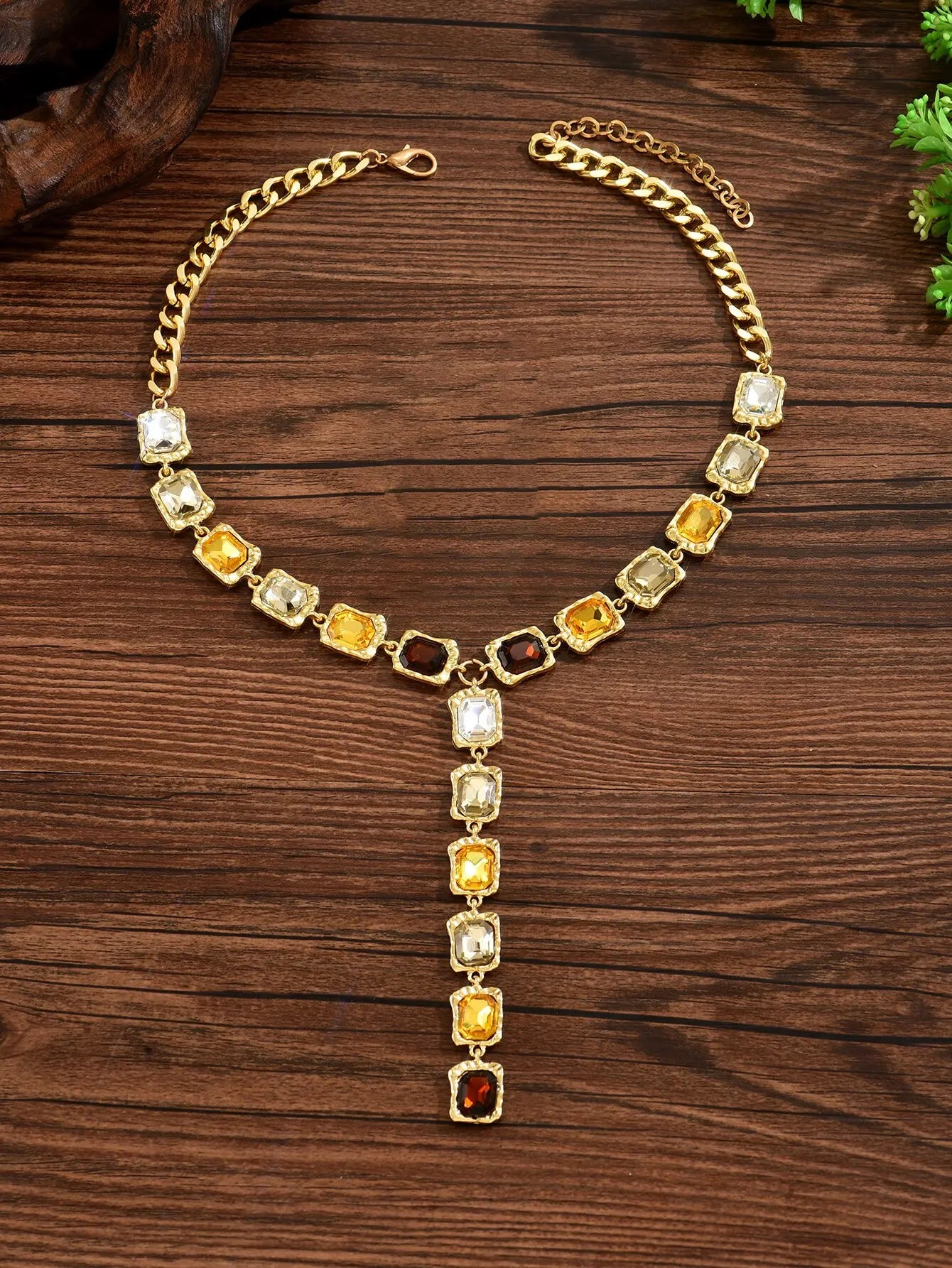 Y-Shaped Long Chunky Chain with Geometric Pendant Bohemian Necklace