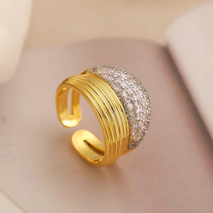 Gold/Silver Geometric Shiny AAA CZ Inlay Copper Rings