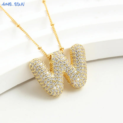 26 Letter Copper Zircon Bubble Initial Chunky Necklace