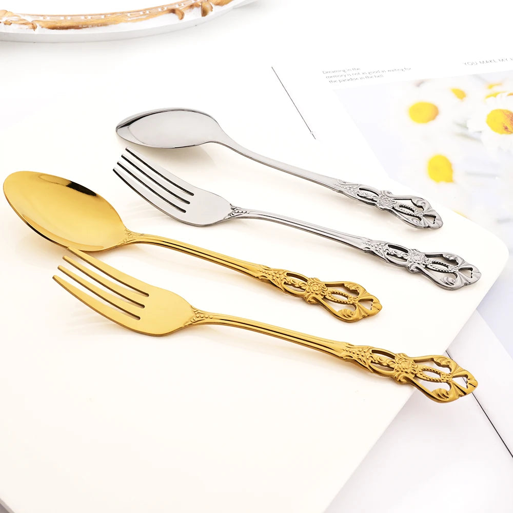 Stainless Steel Cutlery Knife Tea Fork Ice Cream Spoon Tableware Set