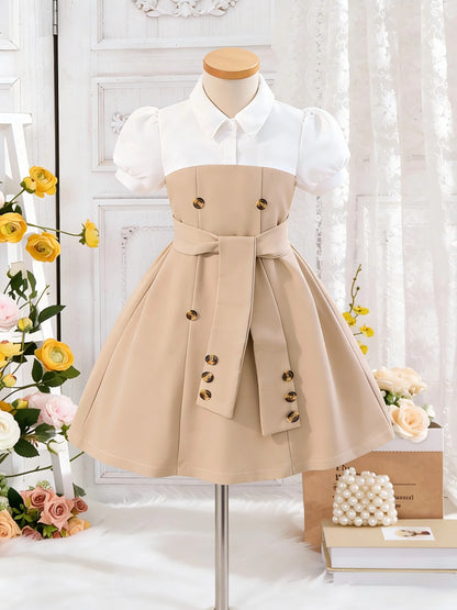 4-7 Years Princess Puff Sleeve Summer Peter Pan Collar Dress