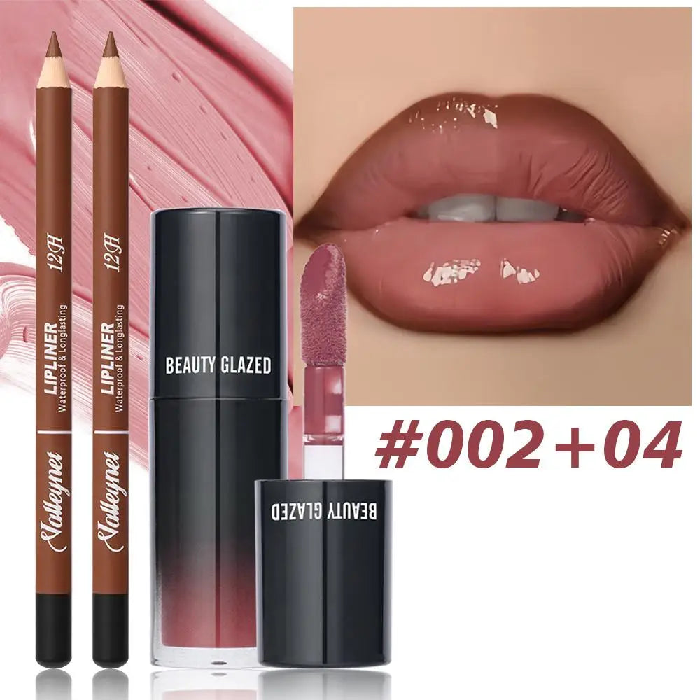 2pcs Waterproof Lip Matte Lip Liner & Lip Glaze Set