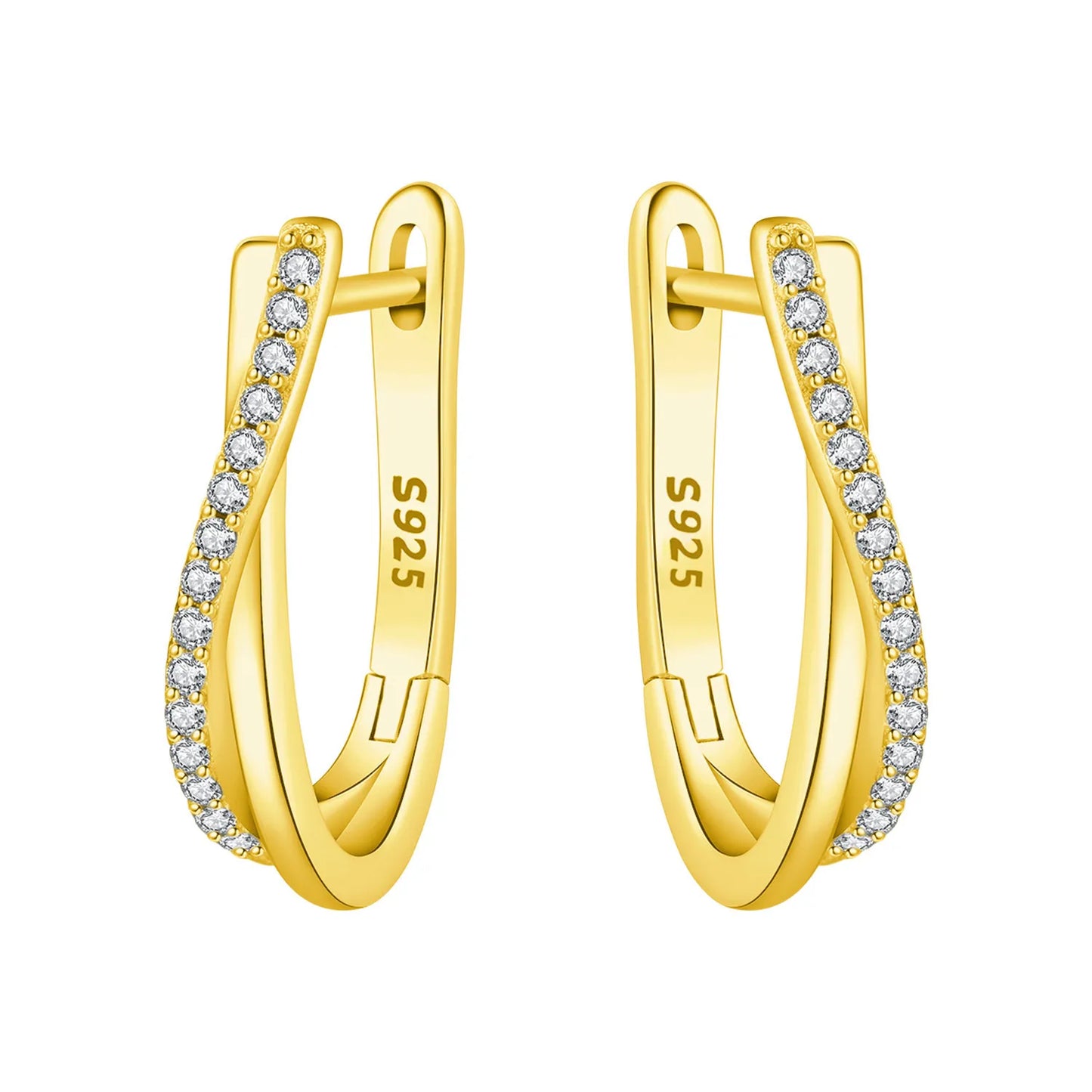 S925 Sterling Silver Zircon 18K Gold Lining Vintage Hoop Earrings