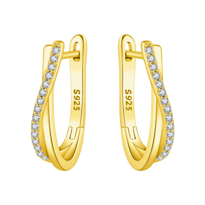 S925 Sterling Silver Zircon 18K Gold Lining Vintage Hoop Earrings