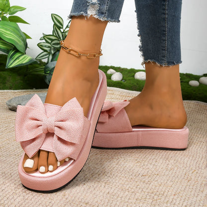Round Head Bow Fish Mouth Thick-soled Light Slippers