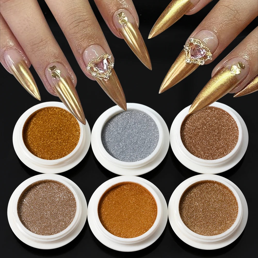 6Colors/Set Metallic Mirror Chrome Nail Powder Holographic Chameleon Glitters