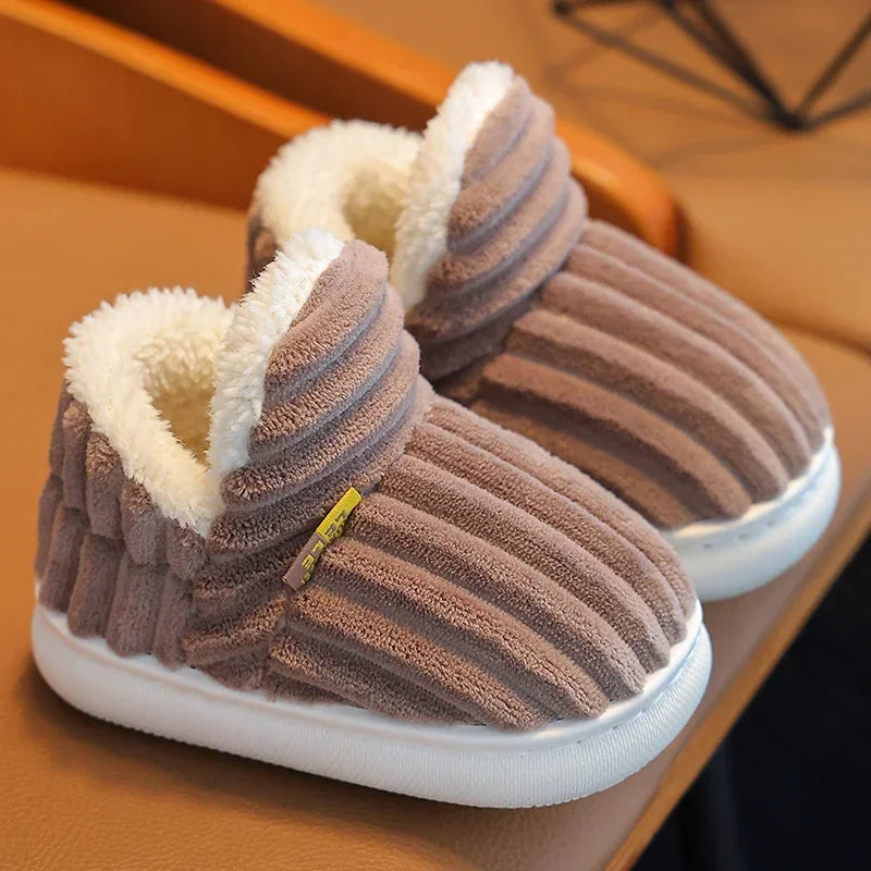 Stripe Plush Slippers Wrap Warm Cotton Shoes