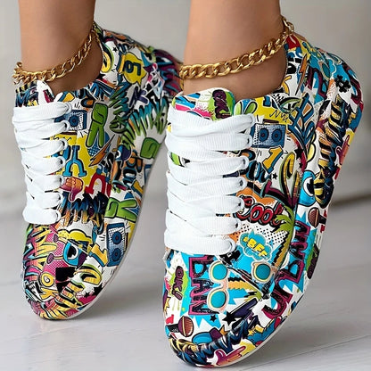 Graffiti Print  Low-top Platform Skateboard Sneakers