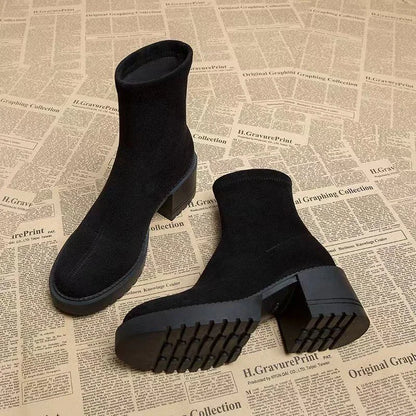 Ankle High Heels Suede Chunky Luxury Winter Boots