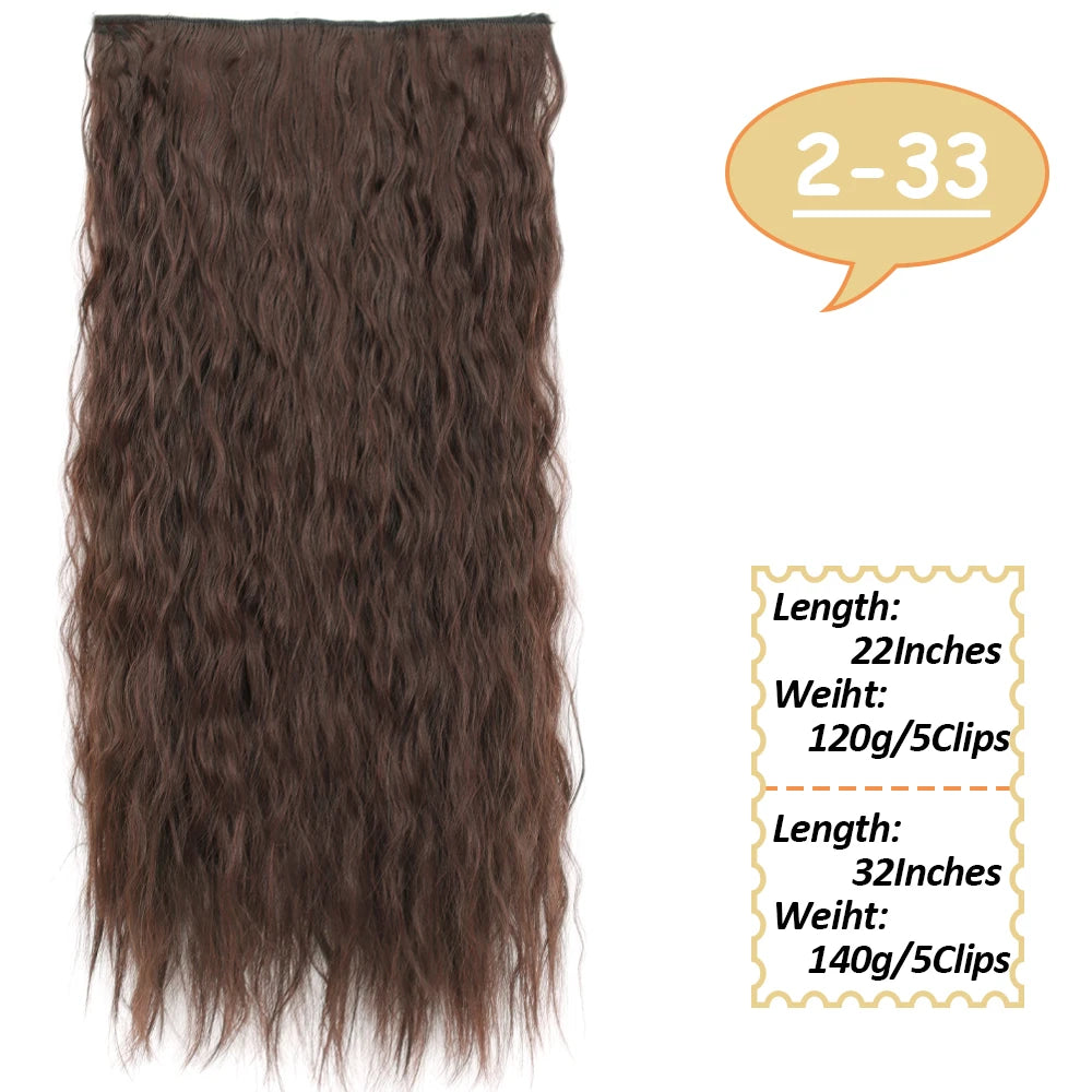 5 Clips Long Wavy Clip In Hair Extensions Synthetic Heat Resistant One Piece False Blonde