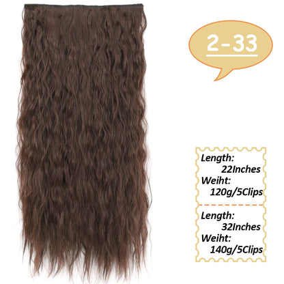 5 Clips Long Wavy Clip In Hair Extensions Synthetic Heat Resistant One Piece False Blonde