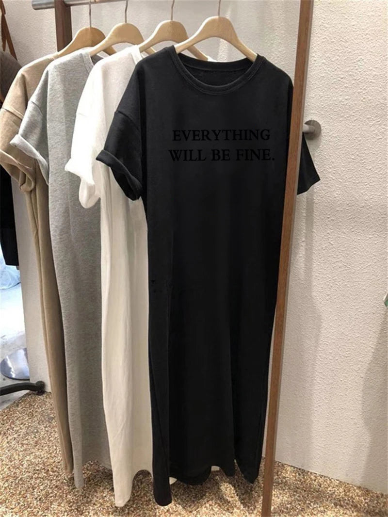 Thin Plus Size Loose Short Sleeved Letter Printed Dress