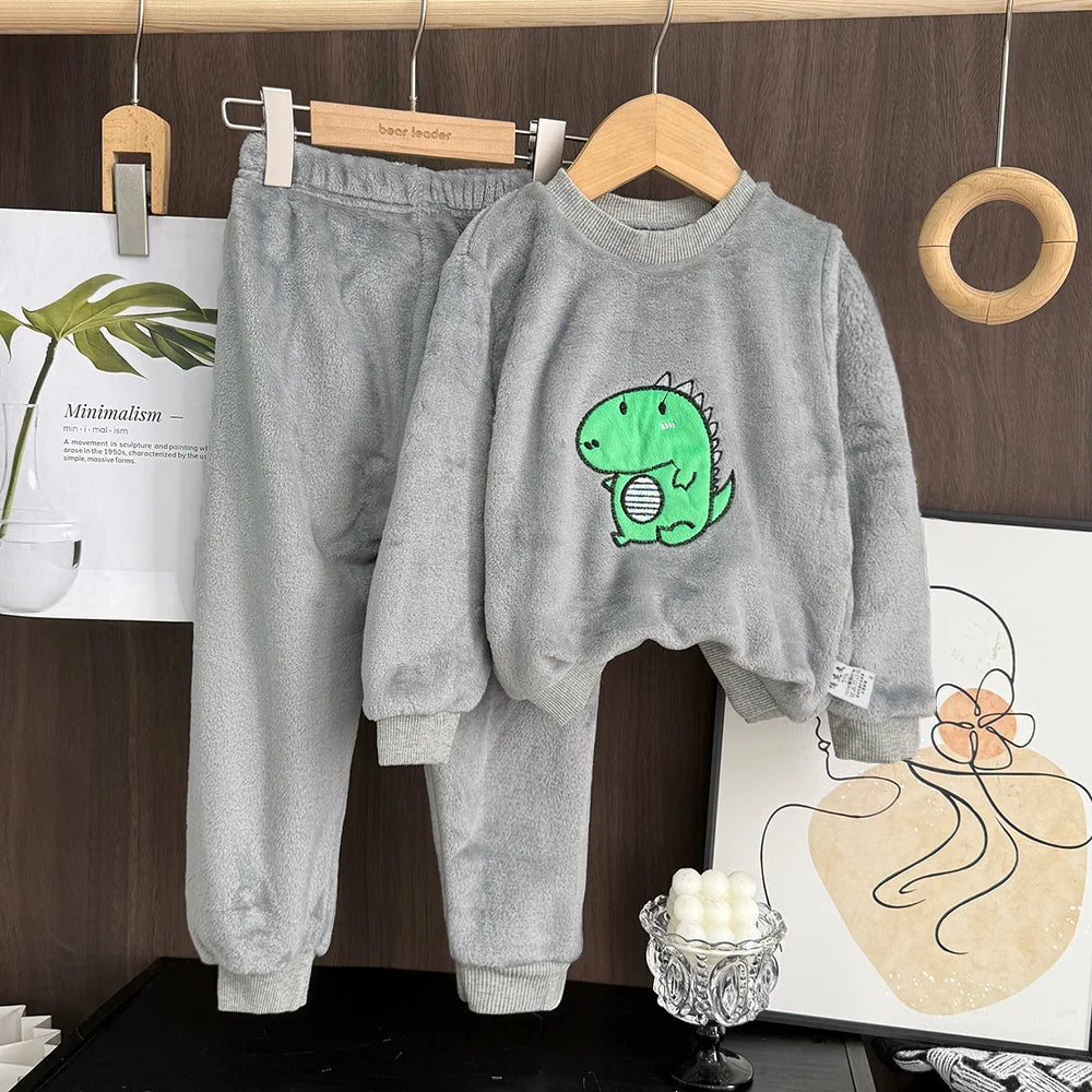 Bear Leader Coral Fleece Pajama Winter Plus Velvet Thick Flannel Sleepwear Set