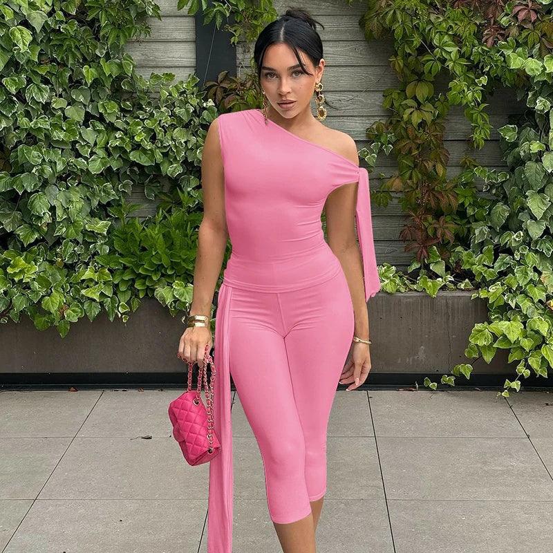 One Shoulder Sleeveless Sexy Set