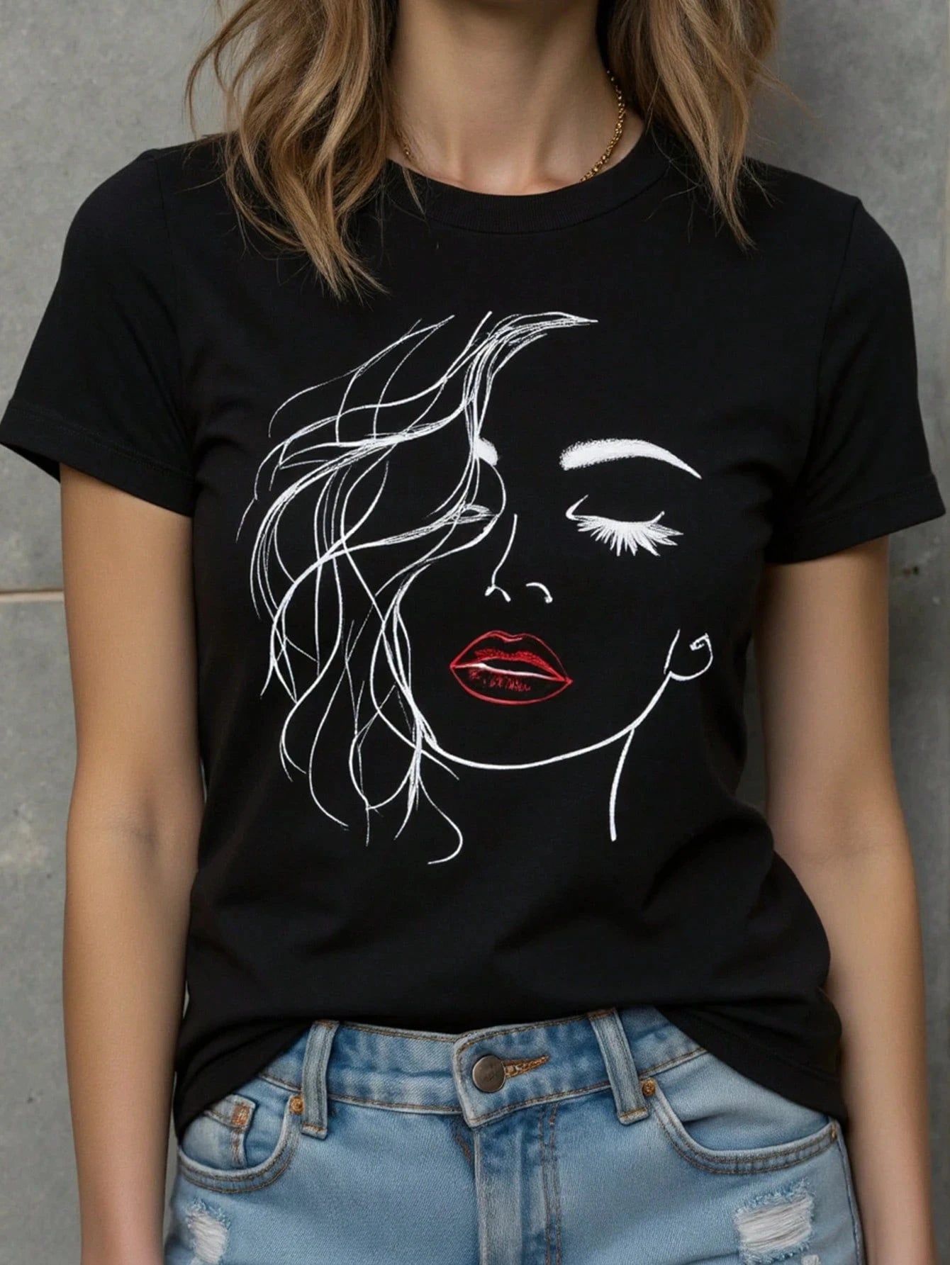 Abstract Face Line Art Graphic Print T-Shirt