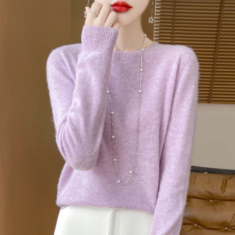 Wool Cashmere Pullover O-Neck Long Sleeve