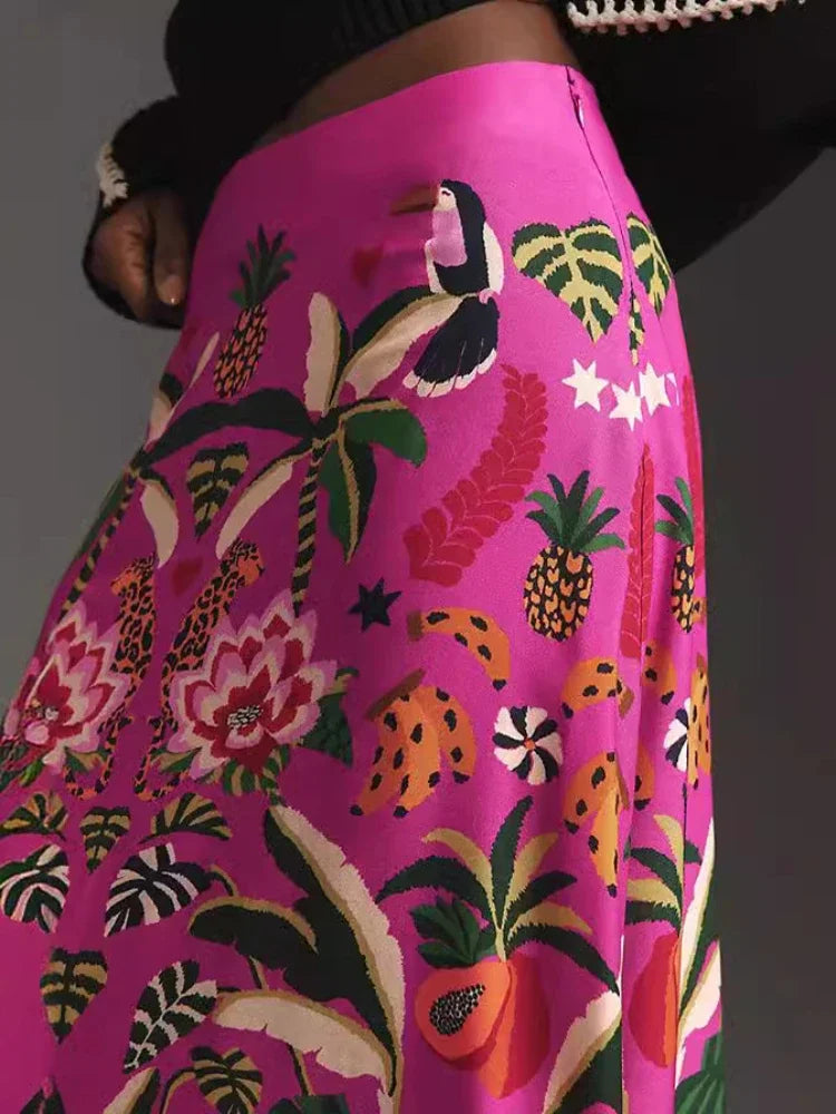 Street Tropical Plant Print Retro Half Skirt