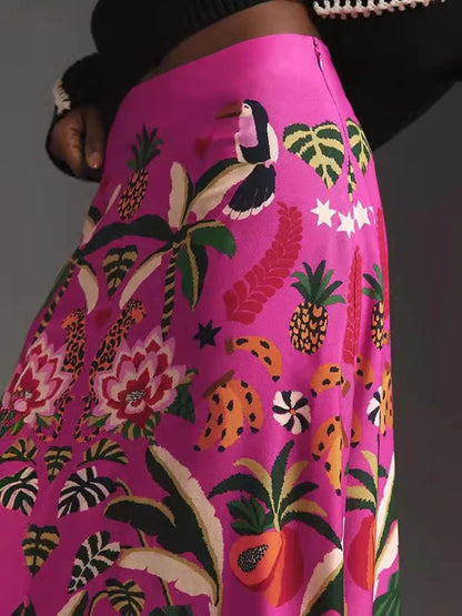 Street Tropical Plant Print Retro Half Skirt