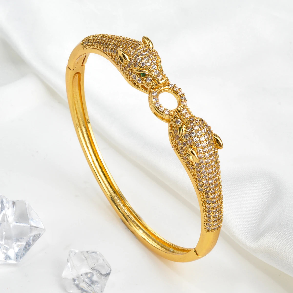 Gold Silver Color Leopard Head 18K Gold Plated Bangle Luxury CZ Zircon Bracelets