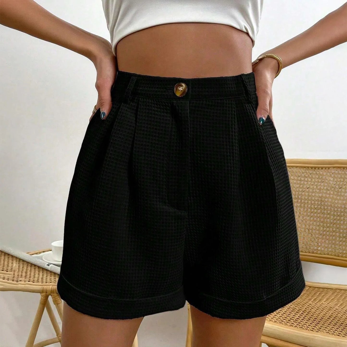 Office Lady Solid Summer Elegant Korean High Waisted Short