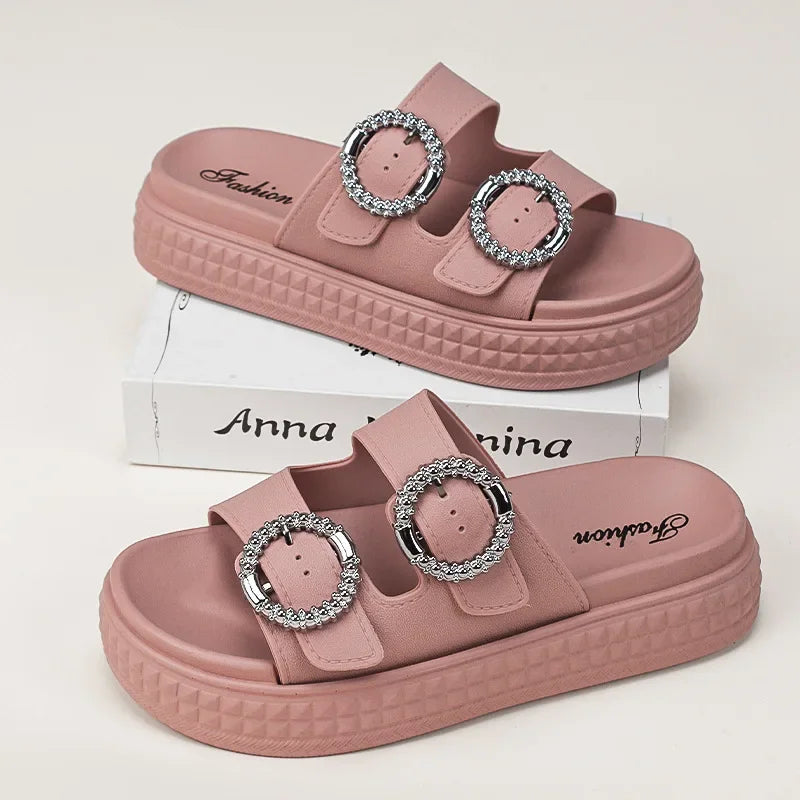 Thick Sole Adjustable Strap Slippers