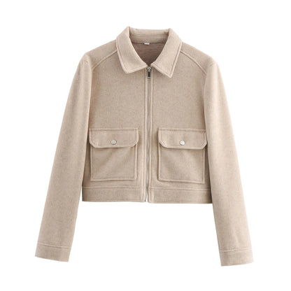 Zipper Winter Long Sleeve Pocket Outerwear Elegant Jacket Coat