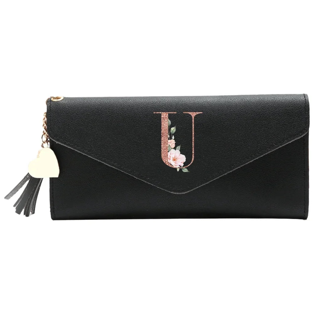 Black Small Leather Coin Rose Gold Wallet