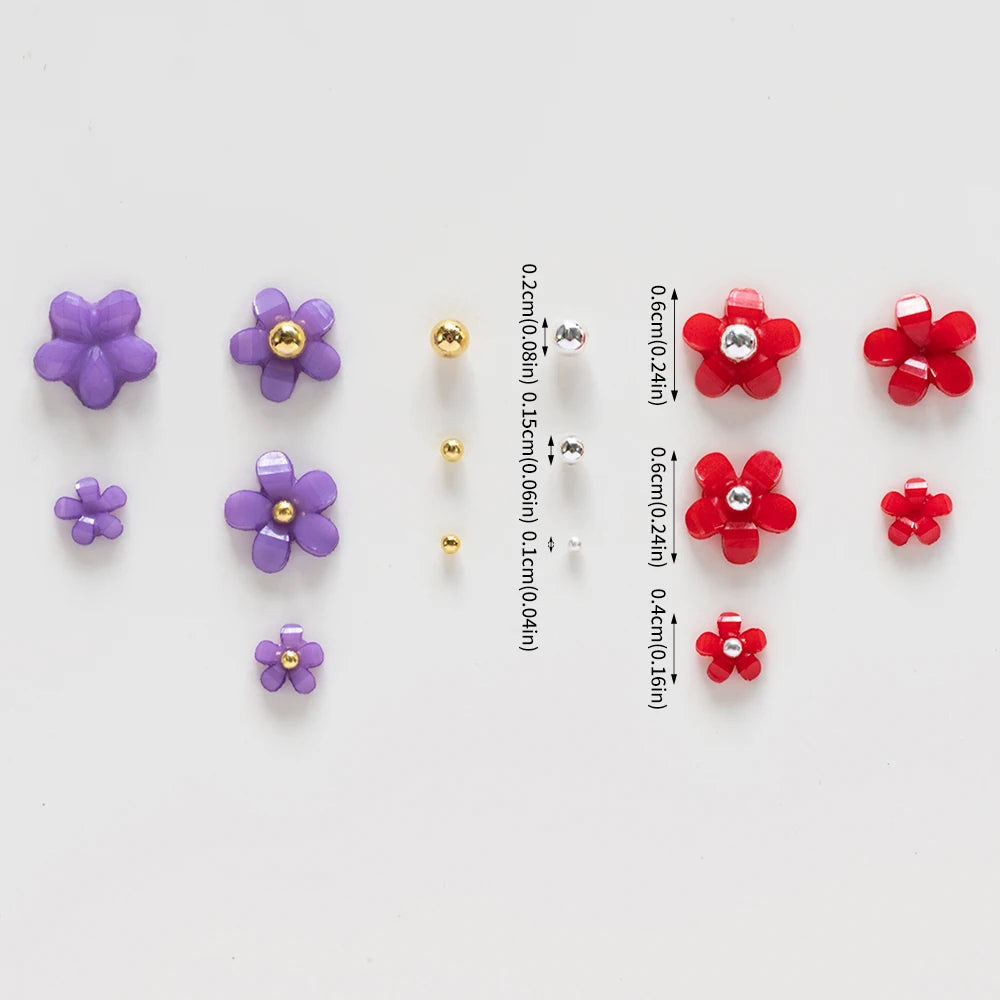 12/15Grids Acrylic Flower Nail Charms Mix Colors Set