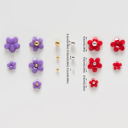 12/15Grids Acrylic Flower Nail Charms Mix Colors Set
