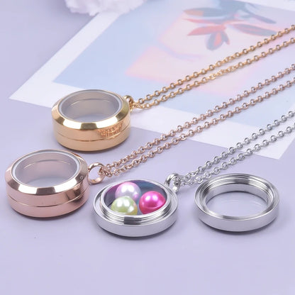 1Pc 10-45mm Round Memory Coin Bezel Locket Pendant Necklaces