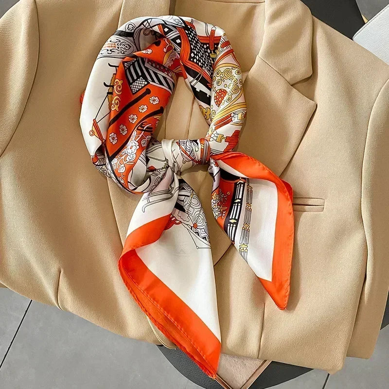 Luxury Silk Square Scarf Soft Satin Horse Hairband Hijab Headband Shawl