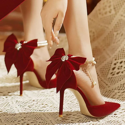 Thin Heel Pearl Butterfly Shoes