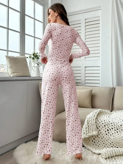 Floral Long-Sleeve Cotton Pyjamas Set