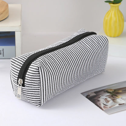 Cute Striped Canvas Pencil Case Small Travel Pouch with Zipper