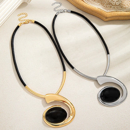 Exaggerated geometric spiral snail shaped oil drop pendant necklace